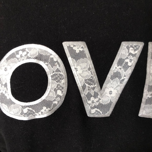 Betsey Johnson Lace “Loved” Black Sweatshirt Sz M - Picture 3 of 6